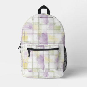 Purple Yellow Green White Plaid Printed Backpack