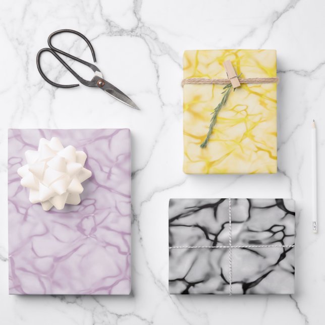 Purple & Yellow & Grey Marble Pattern Elegant  Wrapping Paper Sheet (Front)