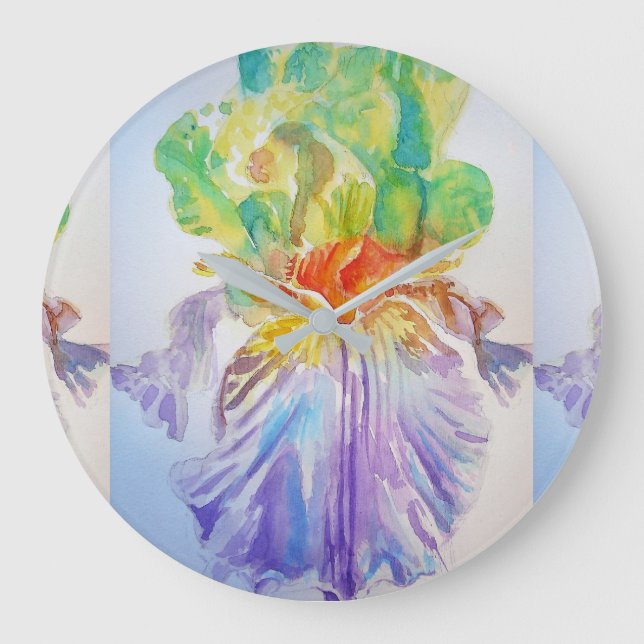 Purple Yellow Iris Flowers Floral Art Wall Clock (Front)