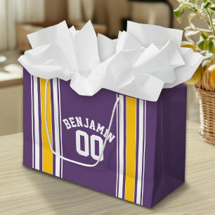 Purple Yellow Jersey Stripes Custom Name Number Large Gift Bag