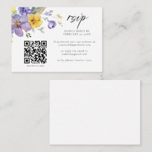 Purple Yellow Lavender Floral QR Code Wedding RSVP Enclosure Card