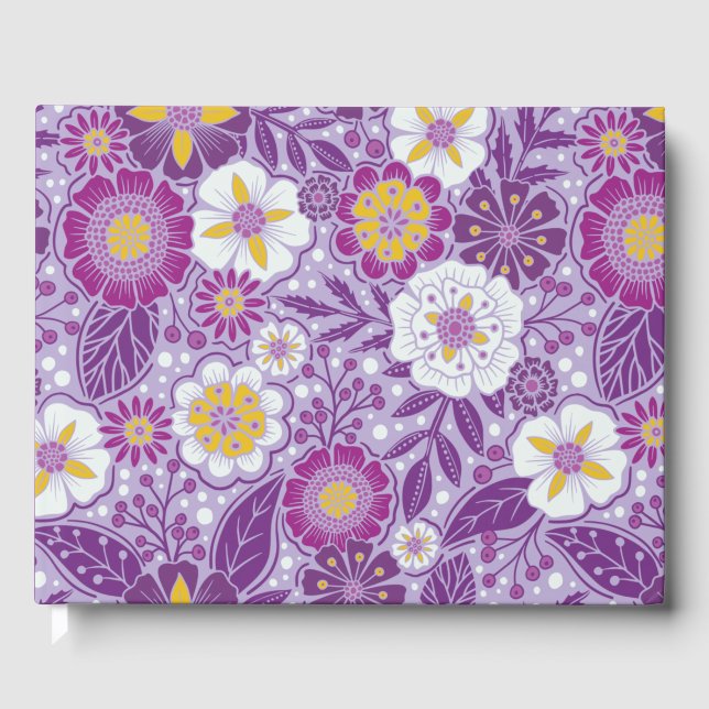 Purple, Yellow & Magenta Floral Guest Book (Front)