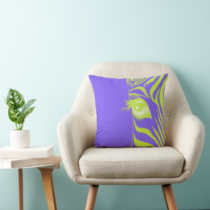 Purple Yellow Mismatched Zebra Throw Pillow