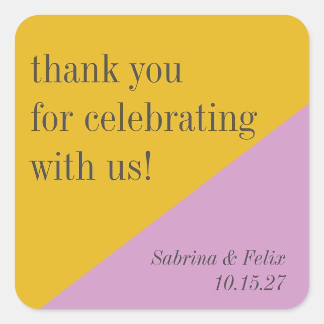 Purple Yellow Modern Custom Wedding Thank You Square Sticker (Front)