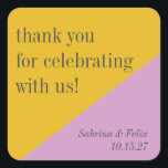 Purple Yellow Modern Custom Wedding Thank You Square Sticker<br><div class="desc">Purple and Yellow Colour Block Geometric Modern Custom Wedding Thank You Square Sticker</div>