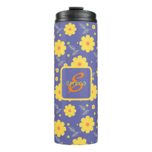 Purple Yellow Monogram Girly Elegant Floral Modern Thermal Tumbler