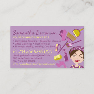 Purple Yellow Note Side Janitorial Lady Cleaning Business Card