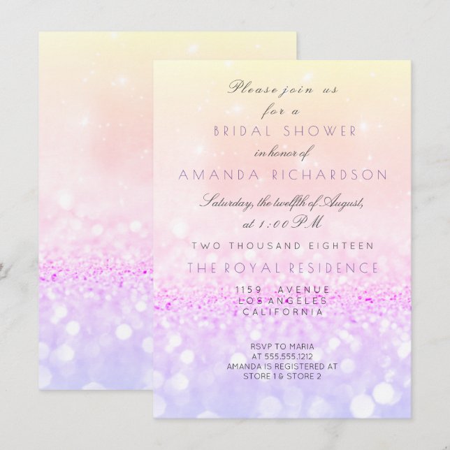 Purple Yellow Ombre Pink Glitter Bridal Shower Invitation (Front/Back)
