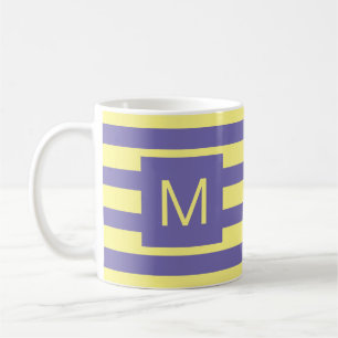 Purple Yellow (or Custom Colours) Striped Monogram Coffee Mug