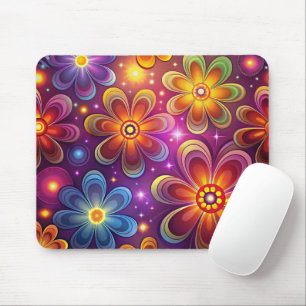 PURPLE YELLOW ORANGE GROOVY HIPPI PATTERNS MOUSE MAT