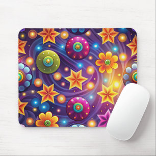 PURPLE YELLOW ORANGE GROOVY HIPPI PATTERNS MOUSE MAT