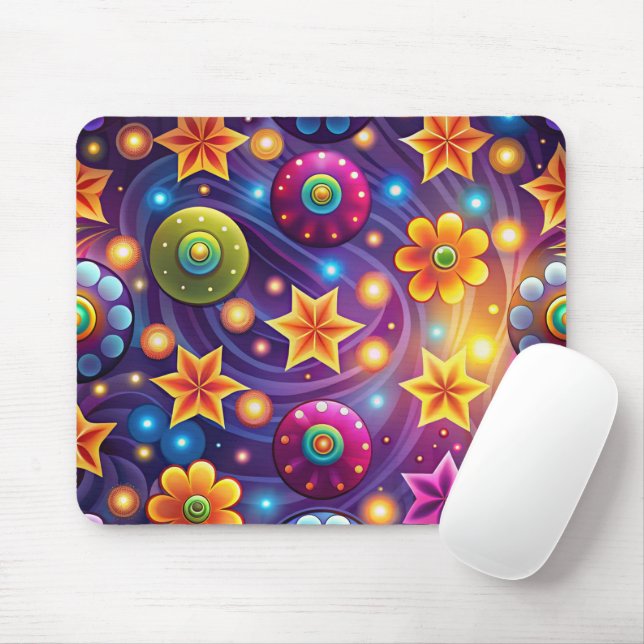 PURPLE YELLOW ORANGE GROOVY HIPPI PATTERNS MOUSE MAT (With Mouse)