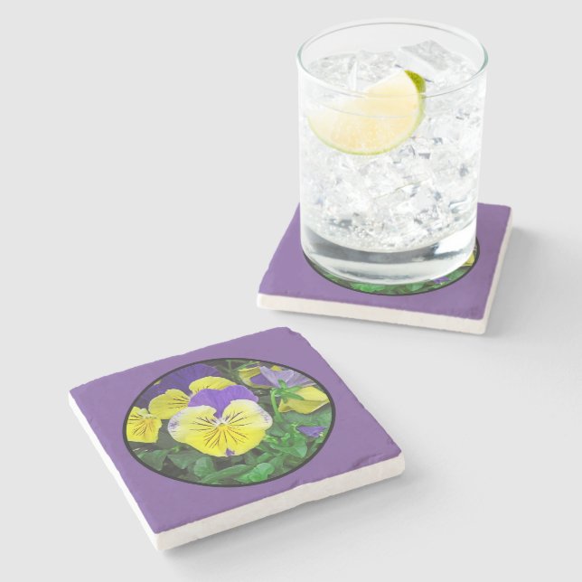 PURPLE & YELLOW PANSIES STONE COASTER (Side)