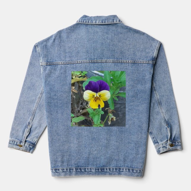 Purple & Yellow Pansy Denim Jacket (Back)