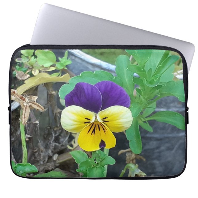Purple & Yellow Pansy Electronics Bag (Front)