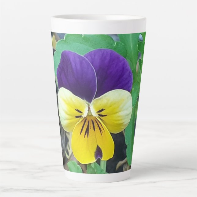 Purple & Yellow Pansy Latte Mug (Front)