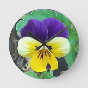 Purple & Yellow Pansy Round Clock