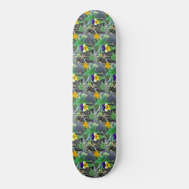 Purple & Yellow Pansy Skateboard (Front)
