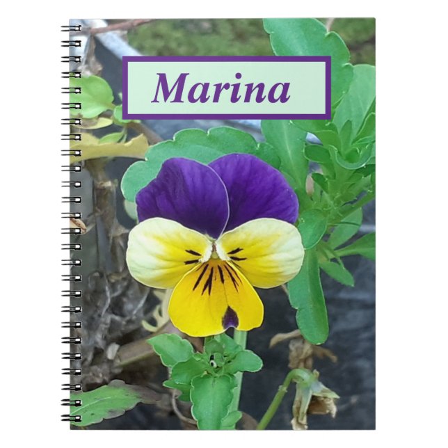 Purple & Yellow Pansy Spiral Notebook (Front)