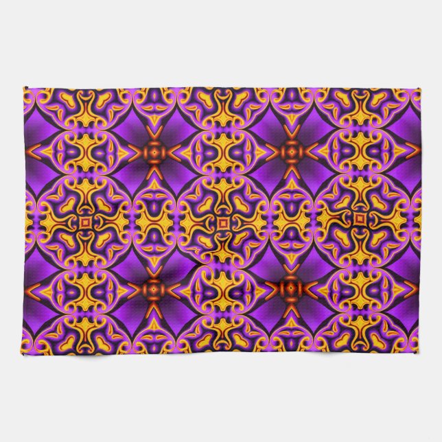 Purple Yellow Patterned Kitchen Towel (Horizontal)