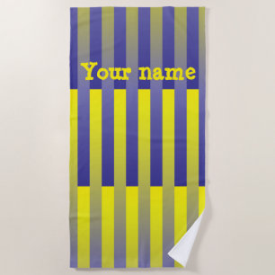 Purple Yellow Personalise Striped Pattern Beach Towel