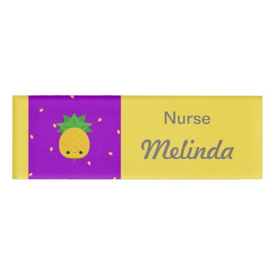 Purple Yellow Pineapple Nurse Name Tag