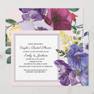 Purple Yellow Pink Floral Couple's Bridal Shower Invitation