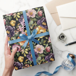 Purple Yellow Pink Flowers Bridal Shower Wrapping Paper