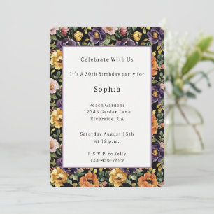 Purple Yellow Pink Orange Flowers Birthday Invitation