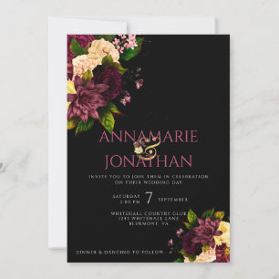 Purple Yellow Pink Peonies & Roses Wedding & RSVP Invitation