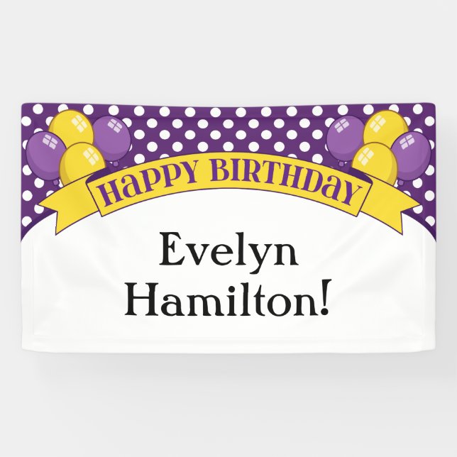 Purple Yellow Polka Dot Balloon Birthday Banner (Horizontal)