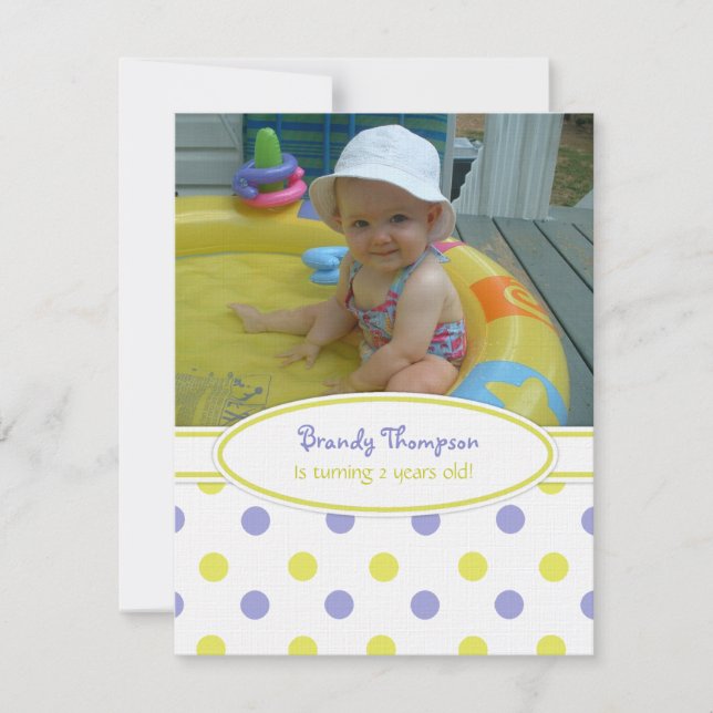 Purple & Yellow Polka Dot Party Invitation (Front)