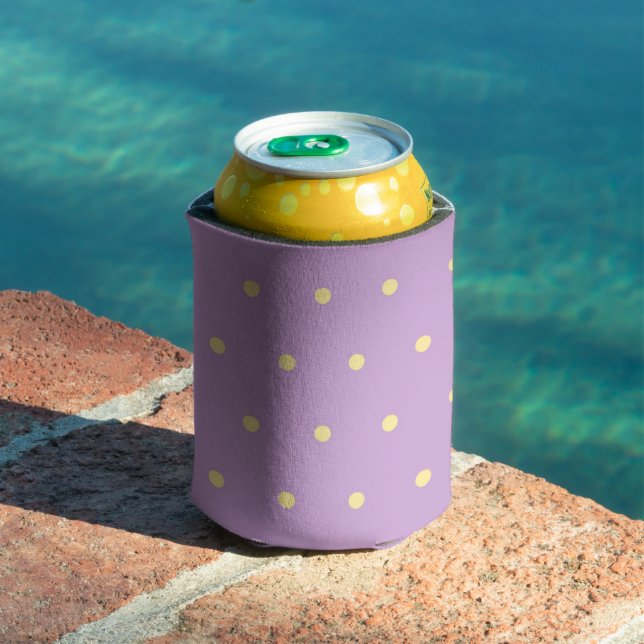 Purple & Yellow Polka Dot Pattern Fun Pastel Party Can Cooler (In Situ Pool)