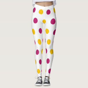 Purple yellow Polka Dots on white, cute and trendy Leggings