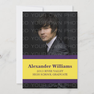 Purple/Yellow School Colour Stripes Grad Invite