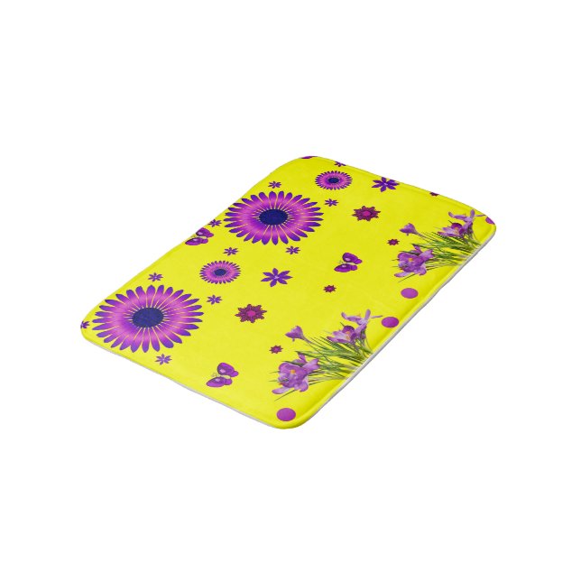 Purple & yellow shower bath mat bathroom (Angled)