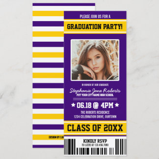 Purple|Yellow Sporty Graduation Party Ticket Invitation