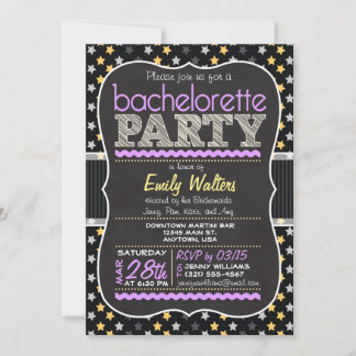Purple & Yellow Stars Bachelorette Party Invitation