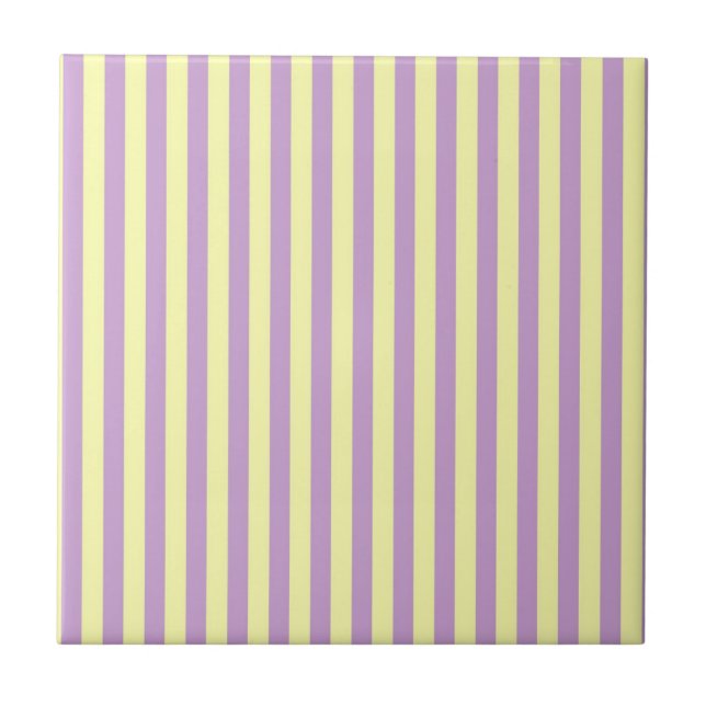 Purple Yellow Stripes Pattern Minimal Modern Tile (Front)