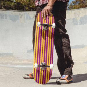 Purple Yellow Stylish Stripes Pattern Design Skateboard
