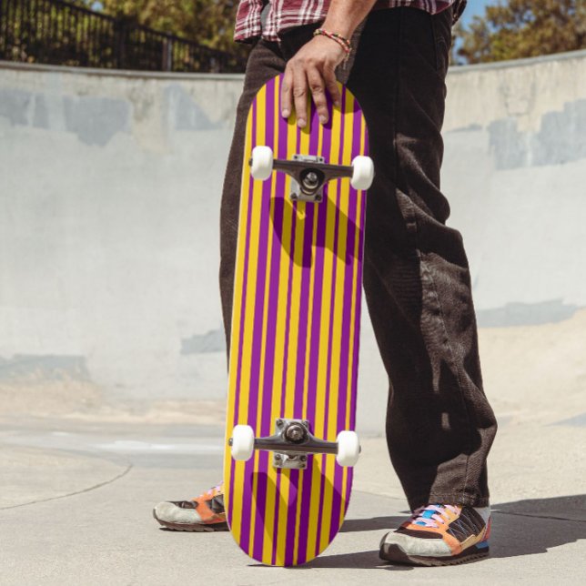 Purple Yellow Stylish Stripes Pattern Design  Skateboard (Creator Uploaded)