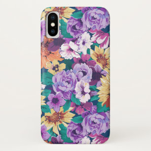 Purple & yellow summer flowers collage pattern iPhone x case