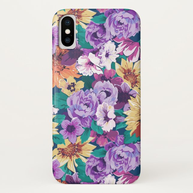 Purple & yellow summer flowers collage pattern Case-Mate iPhone case (Back)