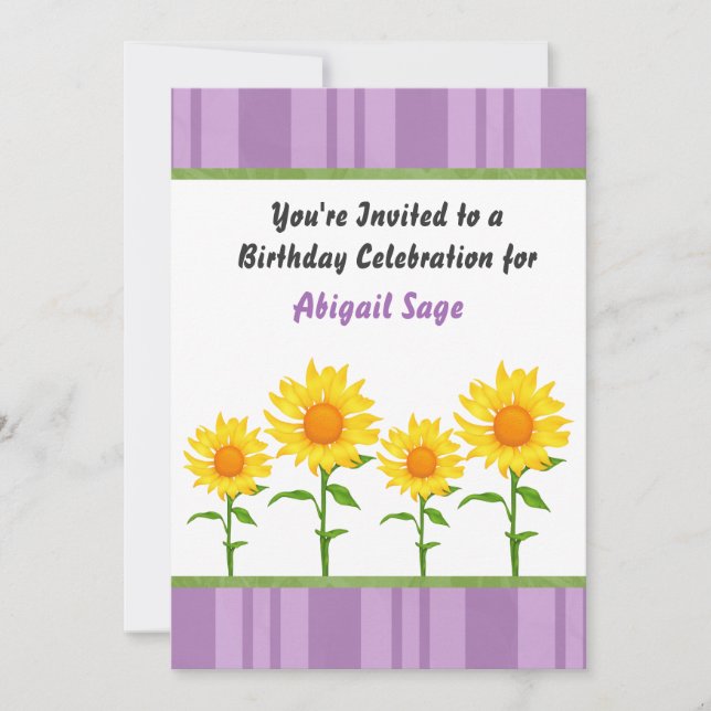 Purple & Yellow Sunflower Birthday Invitation (Front)