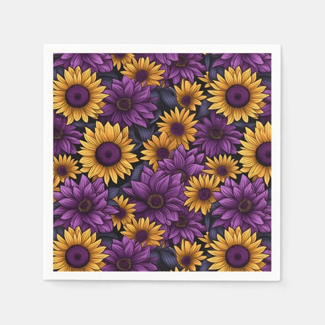 Purple Yellow Sunflower Pattern Napkin (Front)