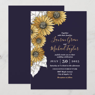 Purple Yellow Sunflower Spring Floral Wedding Invitation