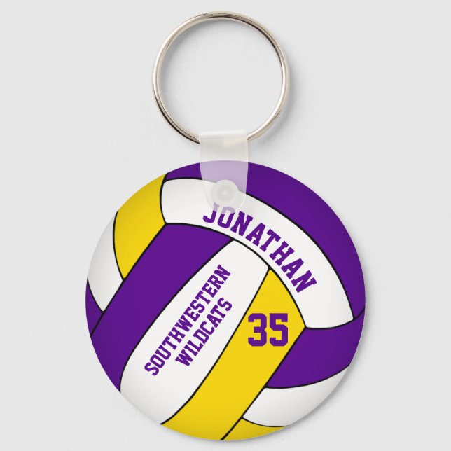 purple yellow team name boys volleyball key ring (Front)