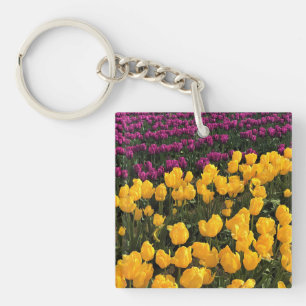 Purple & Yellow Tulip Field, Oregon Key Ring