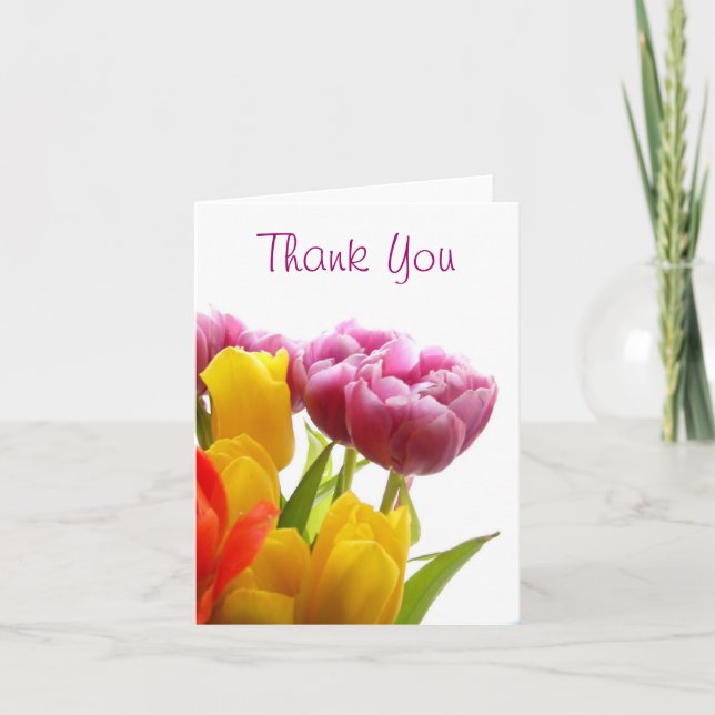 Purple & Yellow Tulips Thank You Note Card (Front)