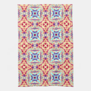 Purple Yellow Turquoise Red Geometric Colourful Tea Towel